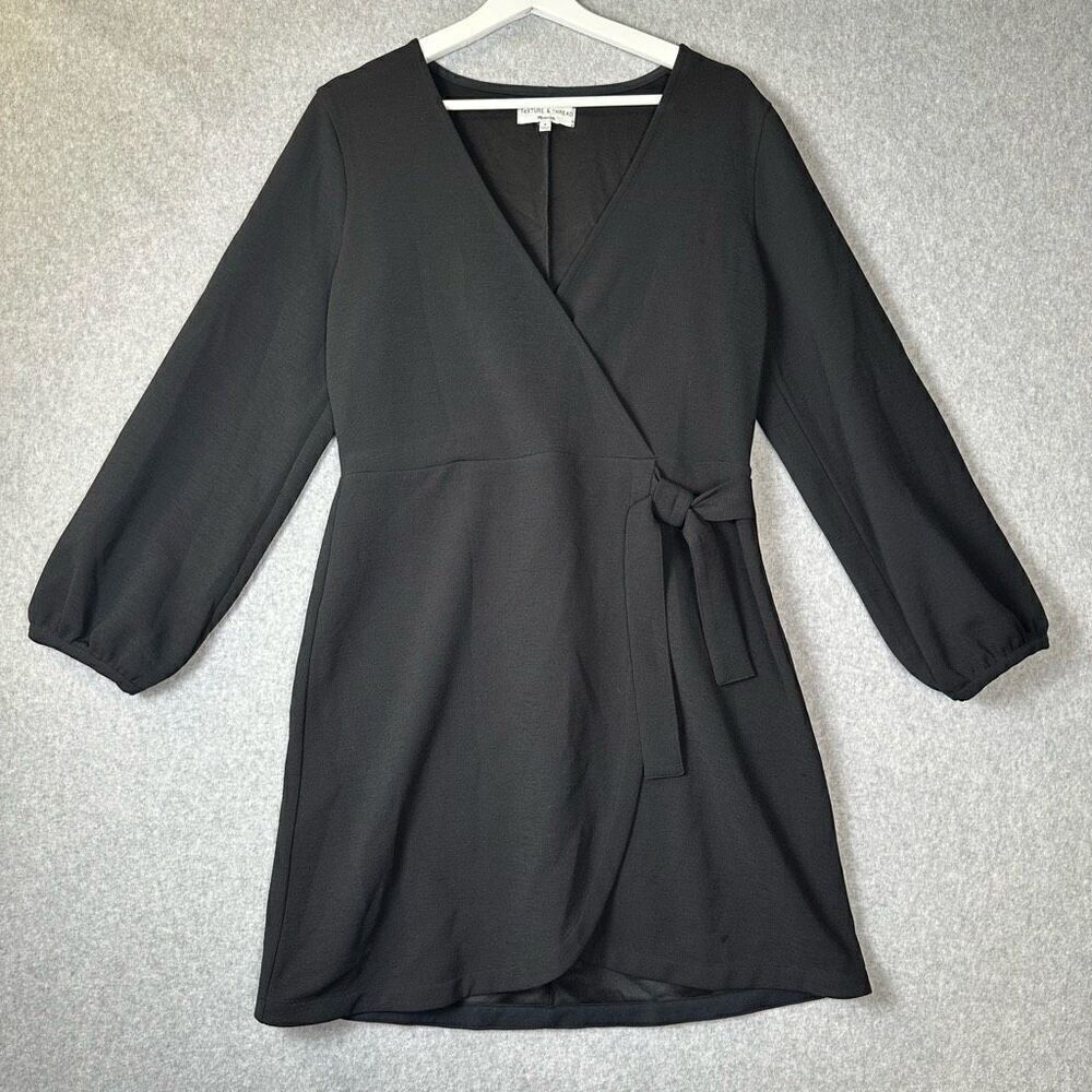 Madewell Dress medium Texture & Thread Long-Sleeve Side-Tie Black Wrap